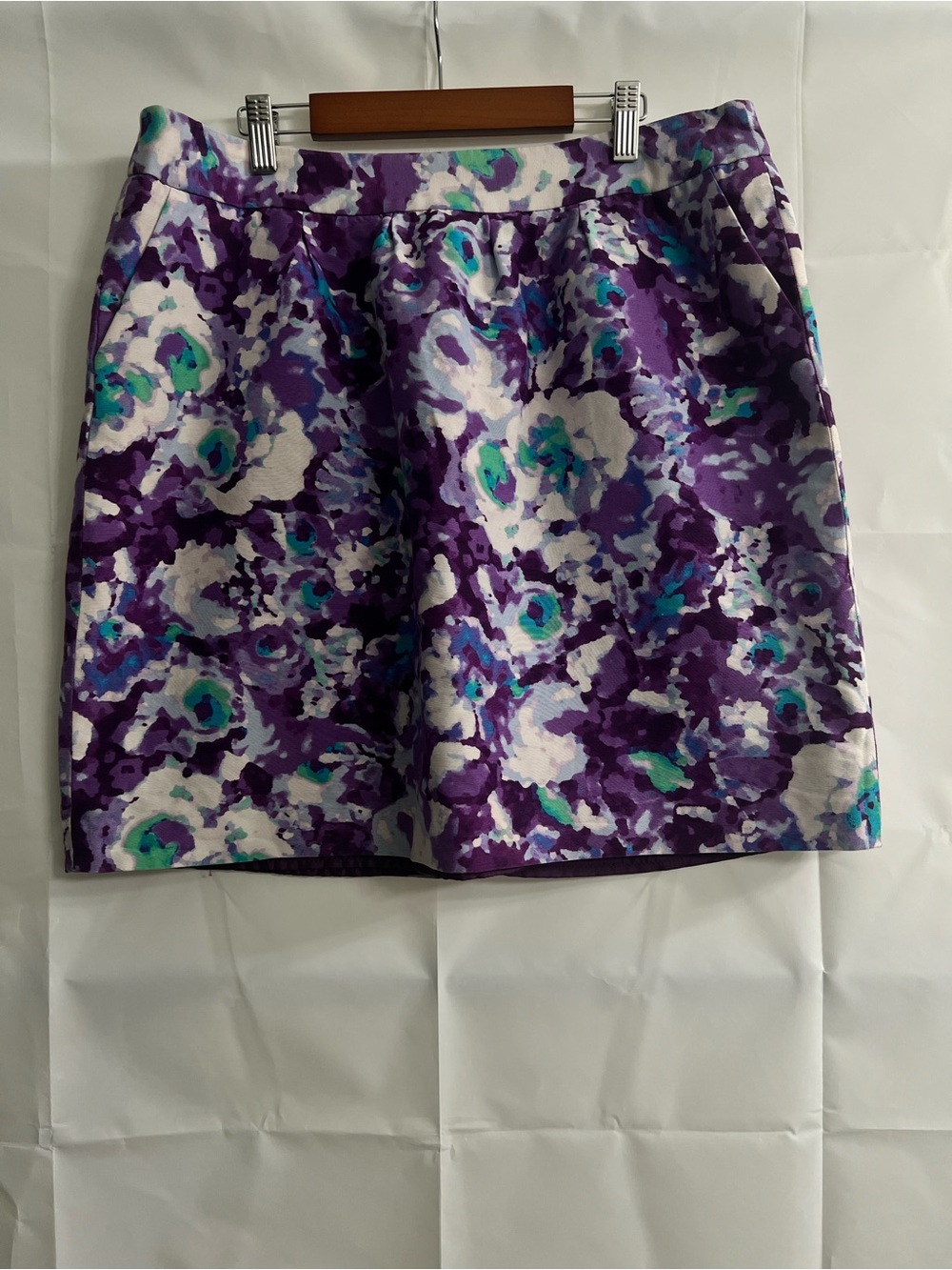 Halogen Watercolor Floral A-Line Cotton Silk Blend Pencil Skirt